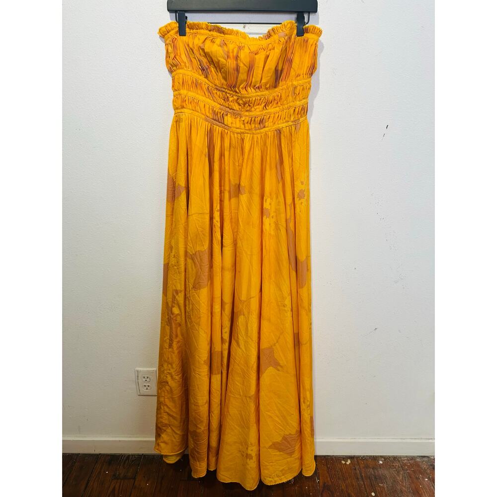 SLATE & WILLOW Yellow Orange Sunset Floral Strapless Pleated Dress size 10 - Picture 3 of 16